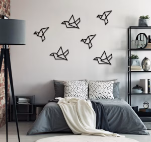 5 tableaux d'oiseaux noir à accrocher sur mur