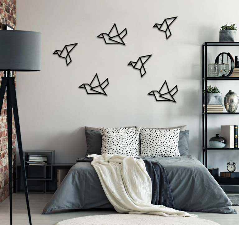 5 tableaux d'oiseaux noir à accrocher sur mur