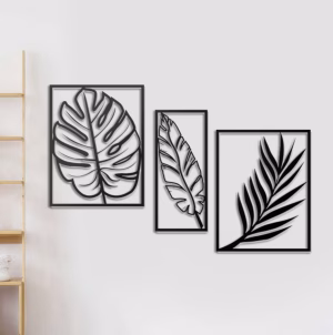 3 tableaux en bois de feuilles d'arbre et de palmiers à accrocher sur mur