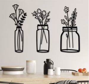 3 art mural en bois de vases des fleurs