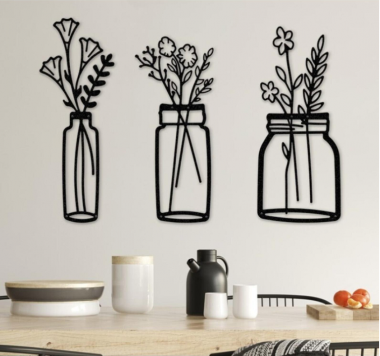 3 art mural en bois de vases des fleurs