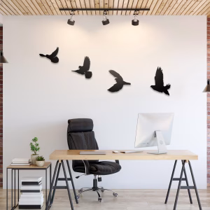 5 Oiseaux noirs en bois à vendre pour accrocher sur le mur