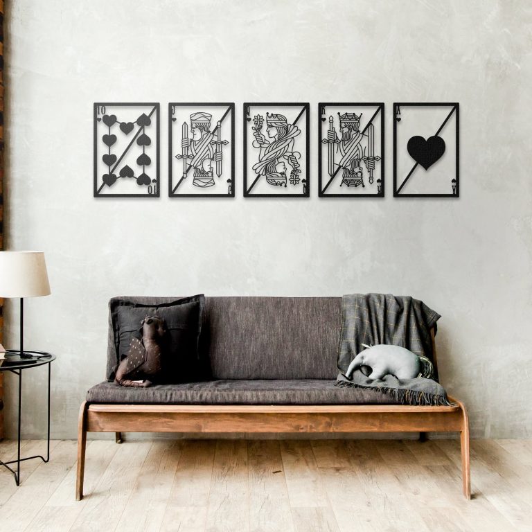 art mural en bois 5 cartes de rummy