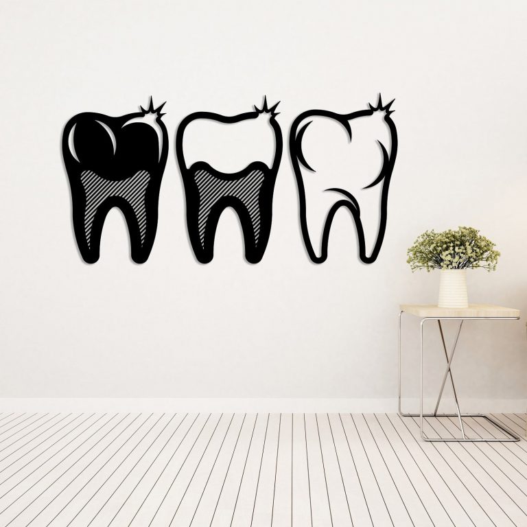 art mural en bois de 3 dents pour dentiste
