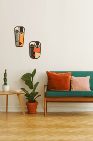 Art mural de 2 masques africains en bois modernes