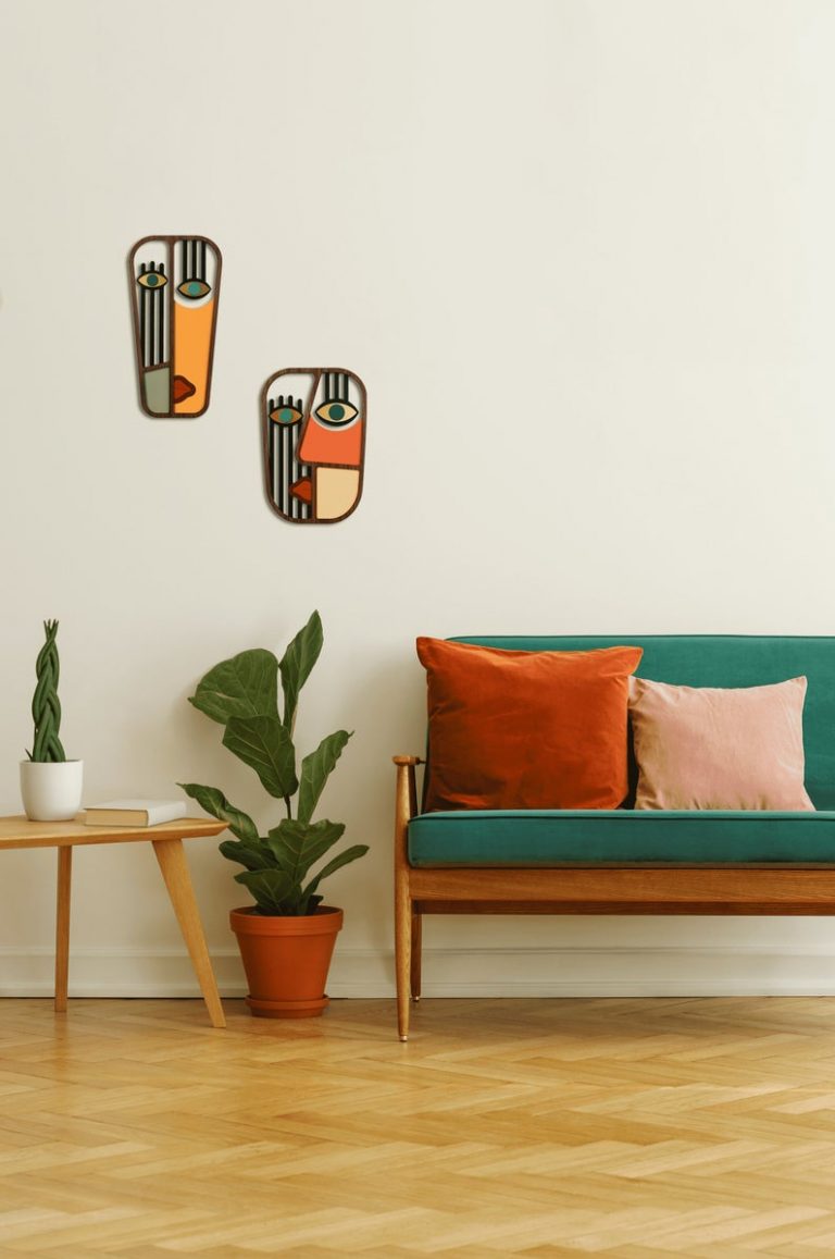 Art mural de 2 masques africains en bois modernes