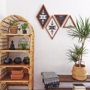 Ensemble 4 Pièces Cadre mural en bois Naturel 2x SUN& 2x AZTEC Aztec Bois