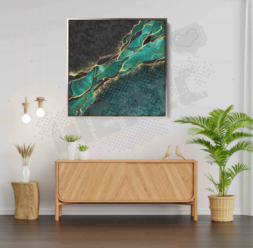Tableau Marbre noir brillant avec veines dorées