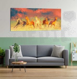 un tableau de chevaux rouge et orange et marron