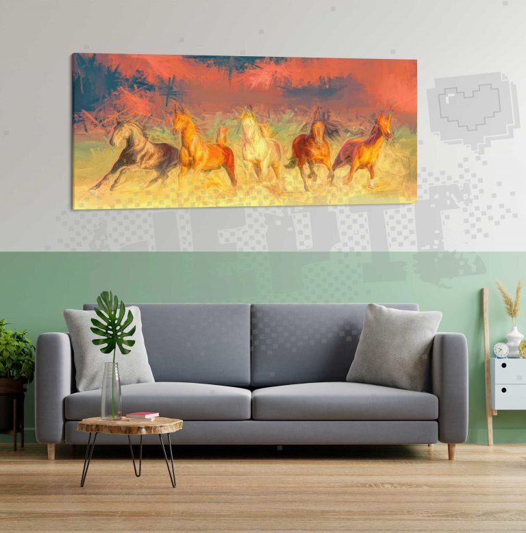 un tableau de chevaux rouge et orange et marron
