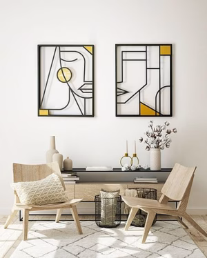 2 Tableaux Minimalistes Art Deco -Bois-