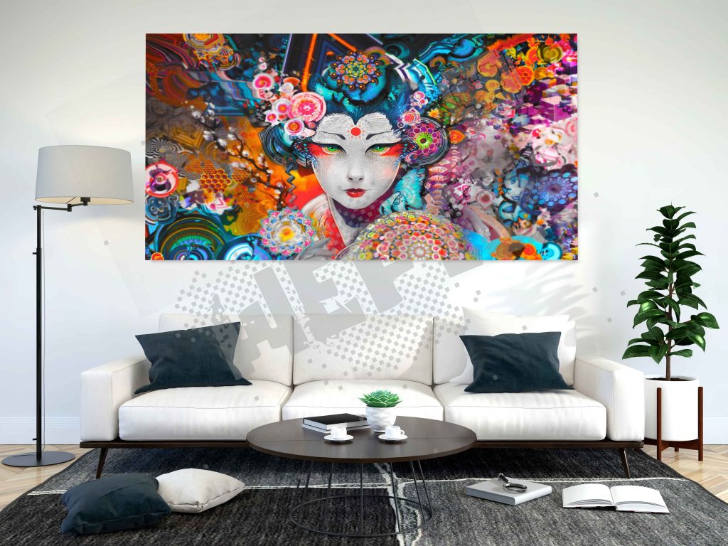 tableau d'une femme japonaise multicouleurs
