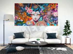 tableau d'une femme japonaise multicouleurs