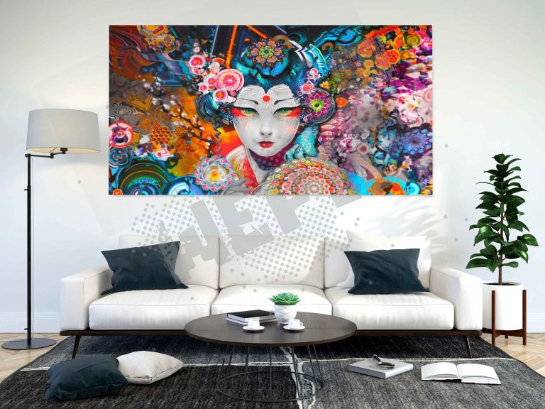 tableau d'une femme japonaise multicouleurs
