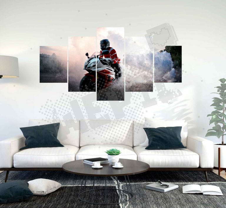 Ensemble de 5 tableaux moto