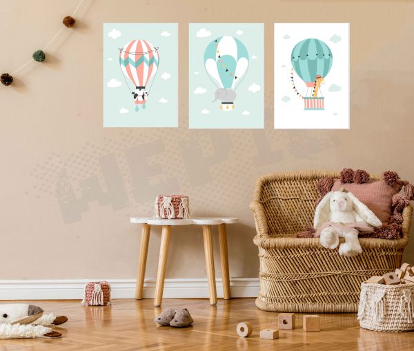 Ensemble de 3 Tableaux Déco -Flying Animals-