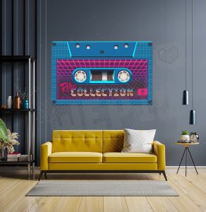 tableau d'une cassette vintage bleu et violet