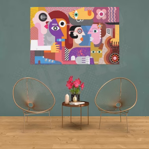 tableau de visages abstrait en couleurs