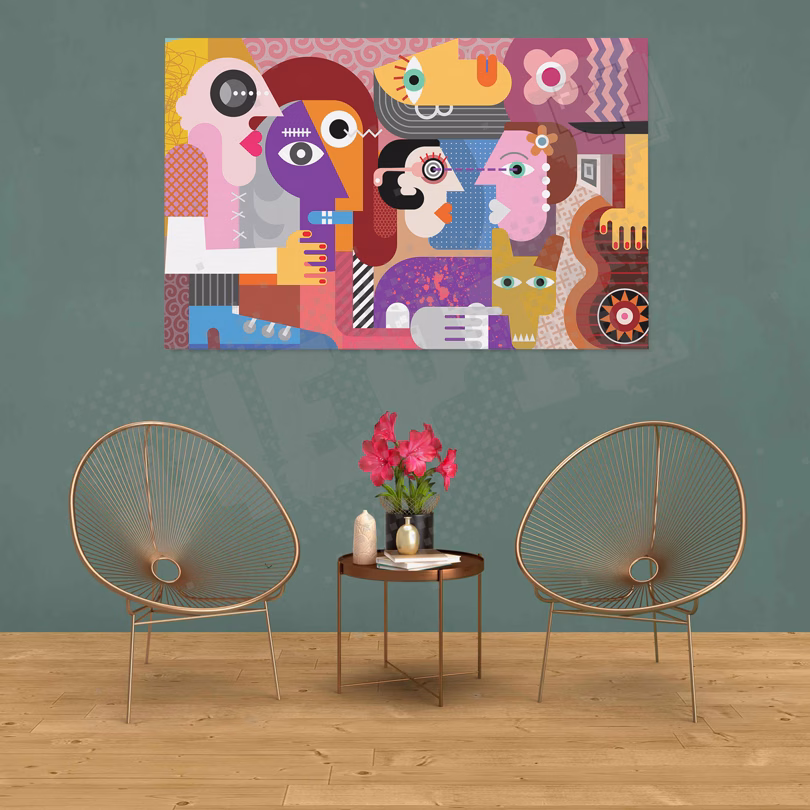 tableau de visages abstrait en couleurs