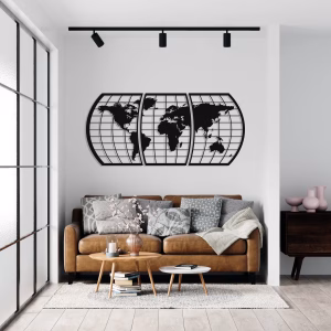 Carte du monde -3 Pièces  Art mural-