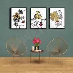 3 tableaux Gold Women Line art -Bois-