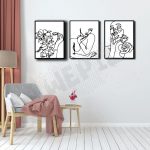 3 tableaux Shy Women Line art -Bois-