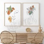2 Tableaux Women & Flowers -Linear design-