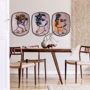 3 Tableaux Modernes minimalistes art linear -Bois-