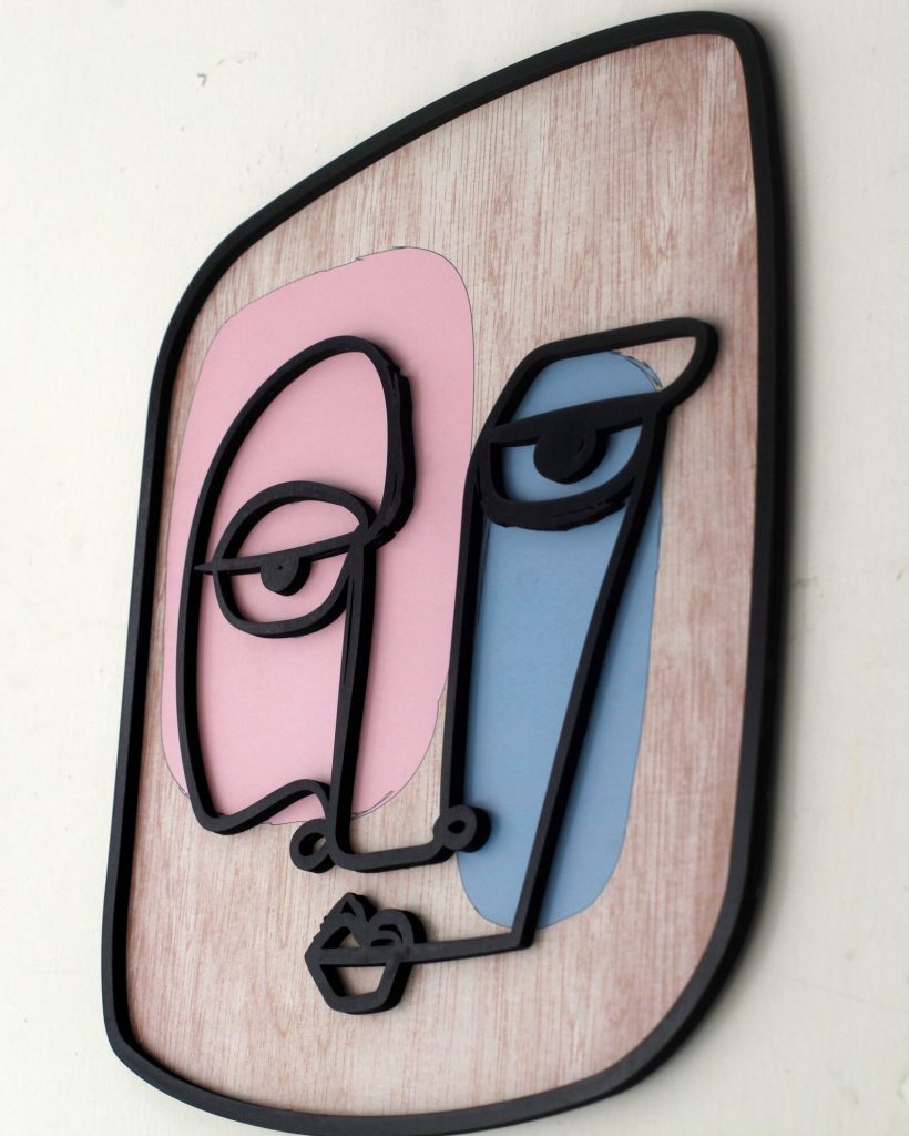 3 tableaux Mask and Flower -Line Art-