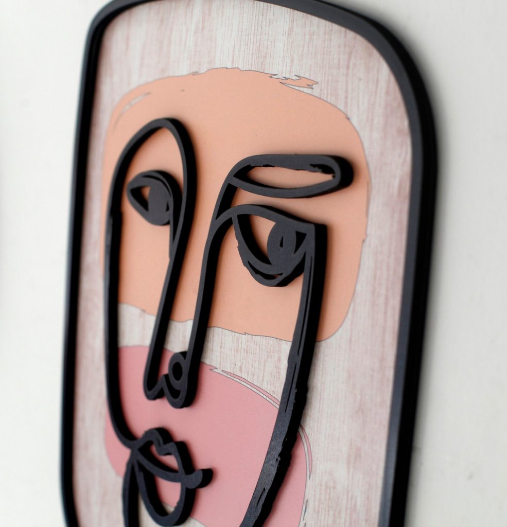 3 tableaux Mask and Flower -Line Art-