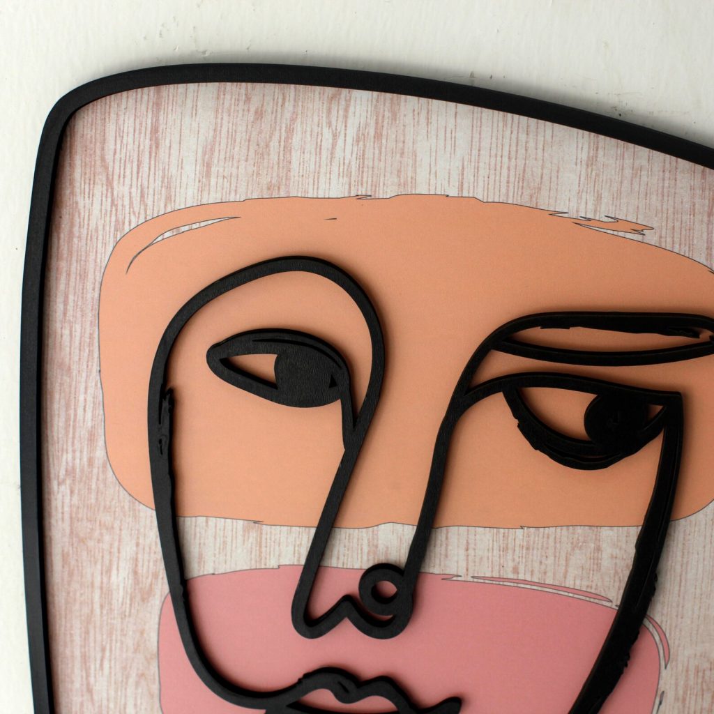 3 tableaux Mask and Flower -Line Art-