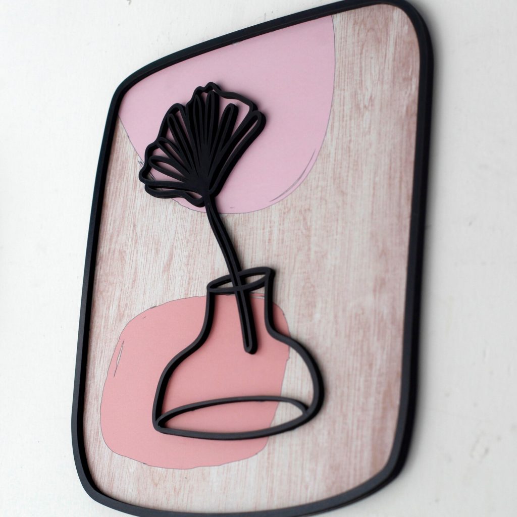 3 tableaux Mask and Flower -Line Art-