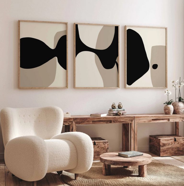 3 tableaux beige et noir aztec minimalist