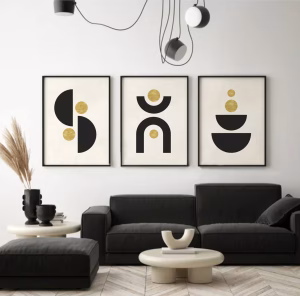 tableaux décoratifs noir et doré géométrie