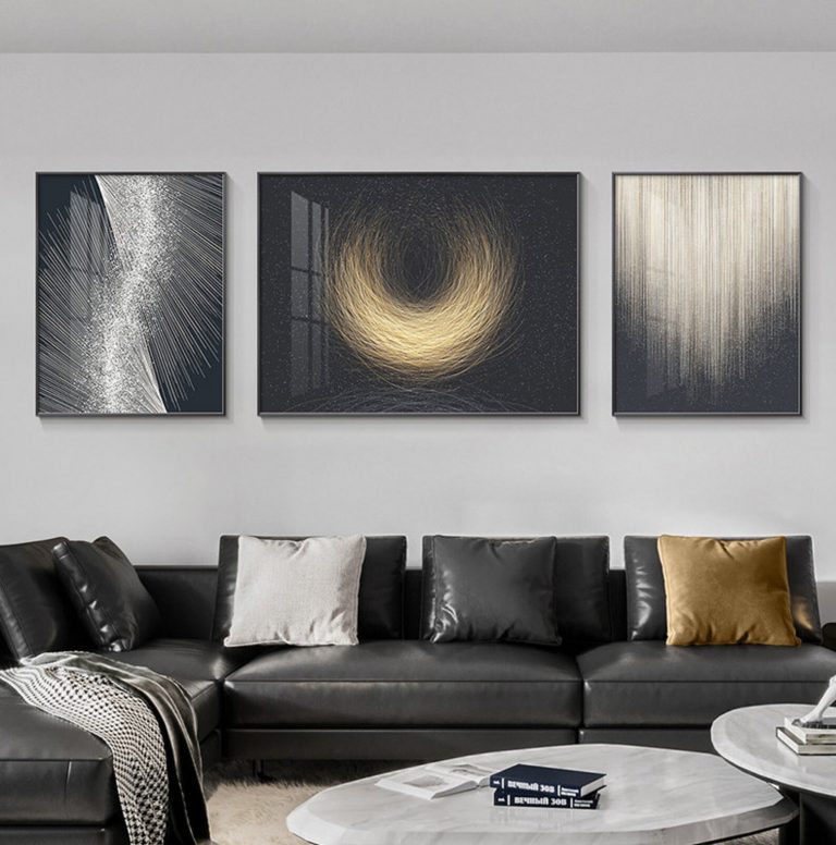 3 tableaux noirs avec des nuances dorés