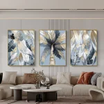 3 Tableaux décoratifs feuilles dorées palmier – Style tropical chic
