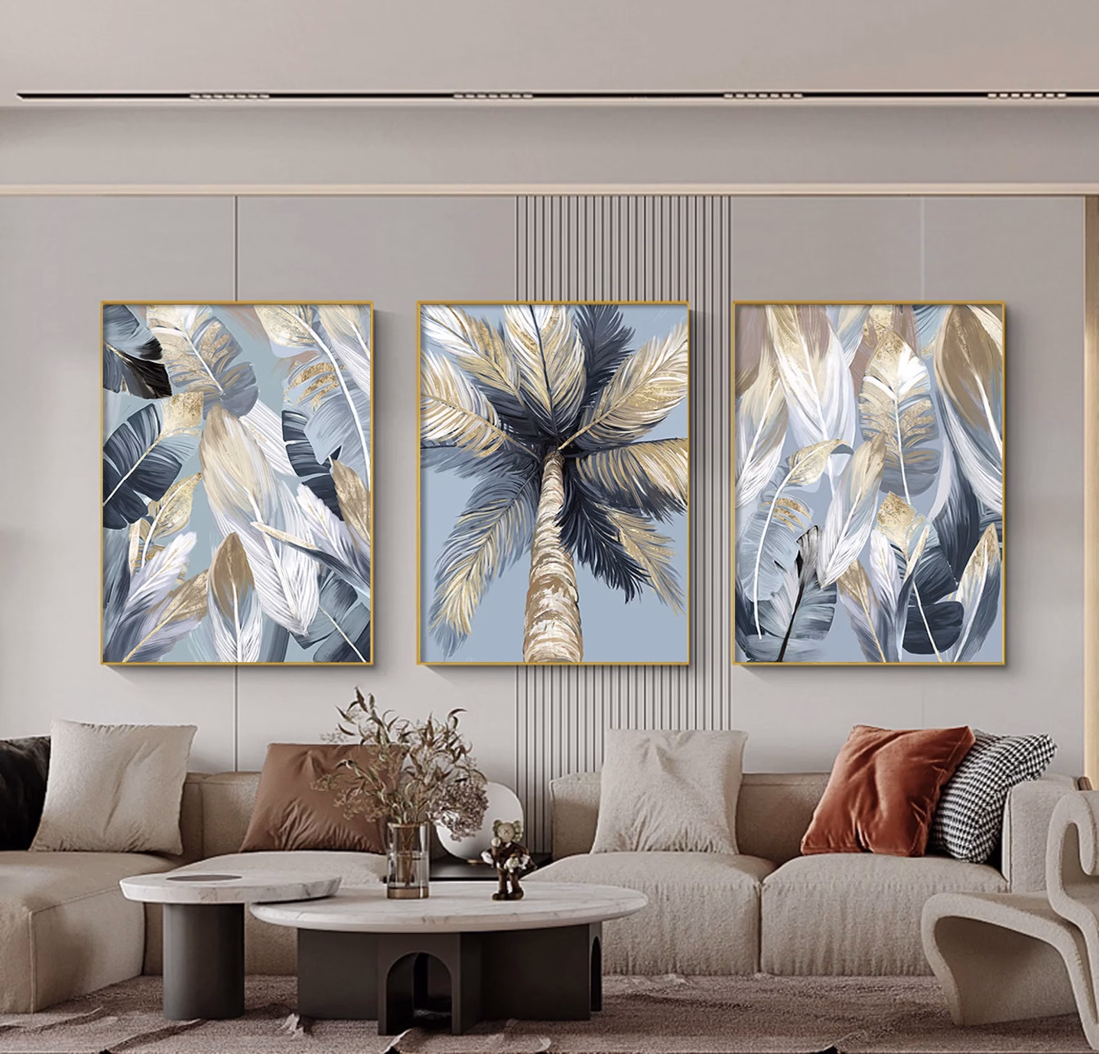 tableaux décoratifs feuilles dorées palmier