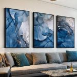 3 Tableaux Décoratifs Bleu et Argent – Style Moderne et Élégant