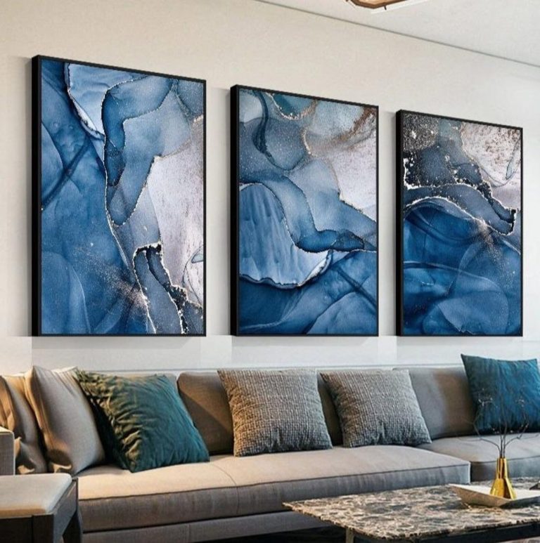 tableaux décoratifs bleu et argent