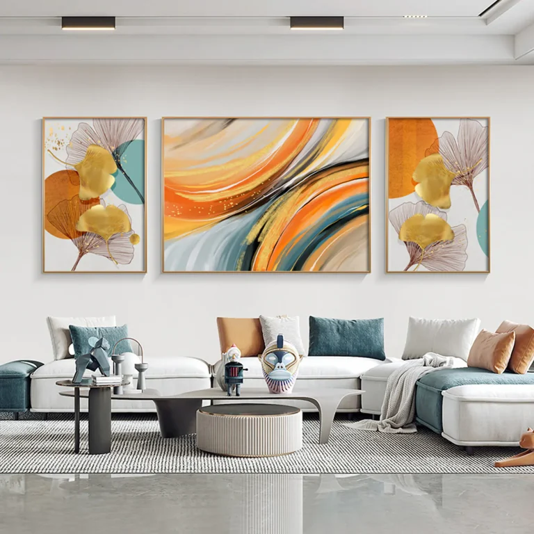 3 tableaux de fleurs orange et bleu
