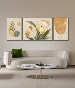 3 tableaux boho minimaliste et simple beige de fleurs