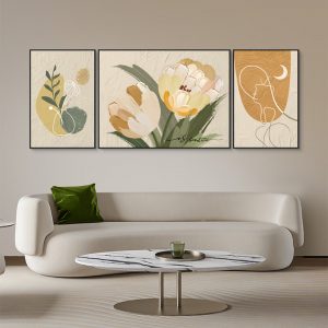 3 tableaux boho minimaliste et simple beige de fleurs