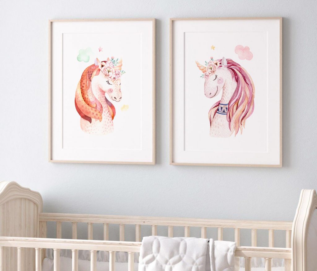 3 tableaux Licornes chambre filles