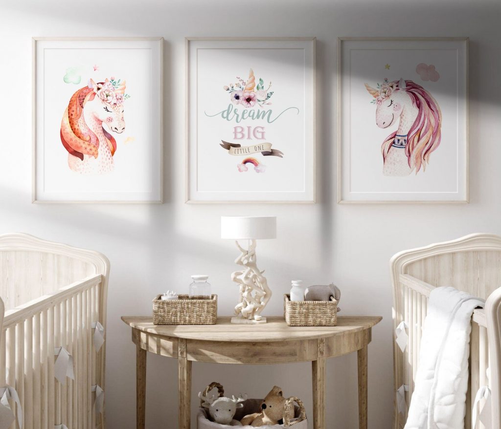 3 tableaux Licornes chambre filles