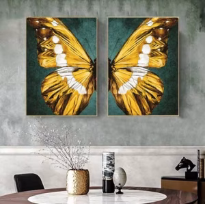2 Tableaux Gold-Green Butterfly