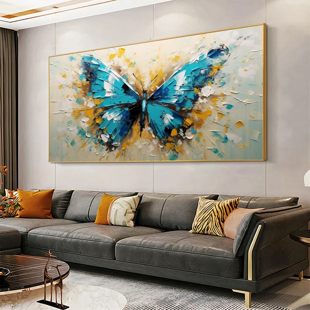 tableau luxe de papillon bleu et doré