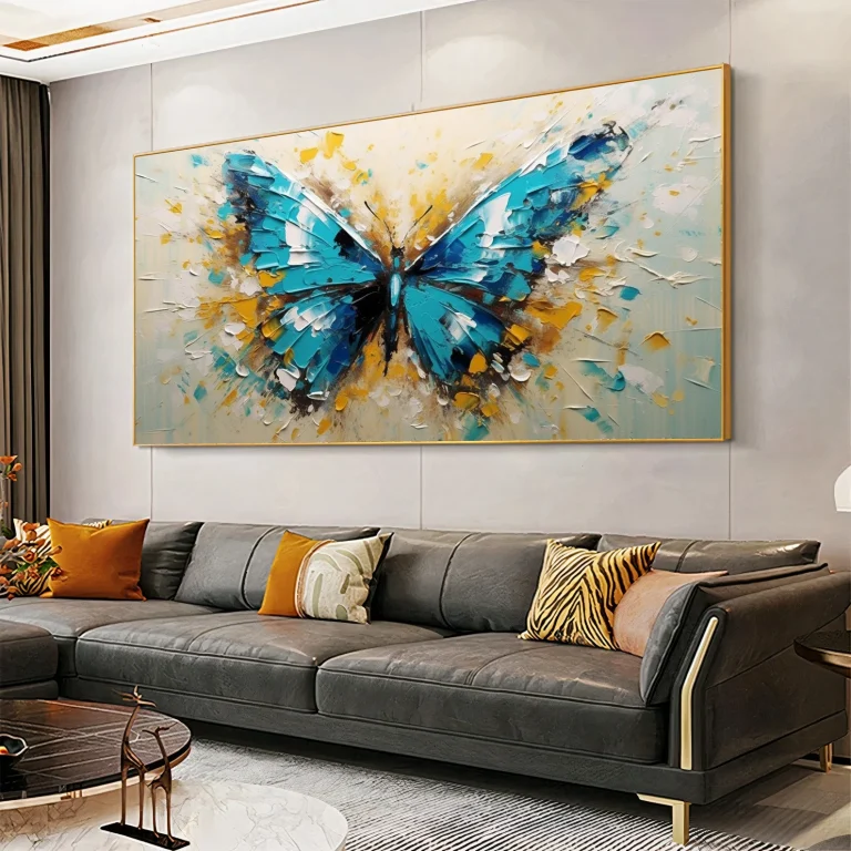 tableau luxe de papillon bleu et doré