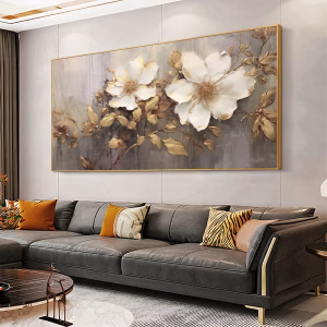 tableau abstrait de fleurs blanches lily avec du gris et doré