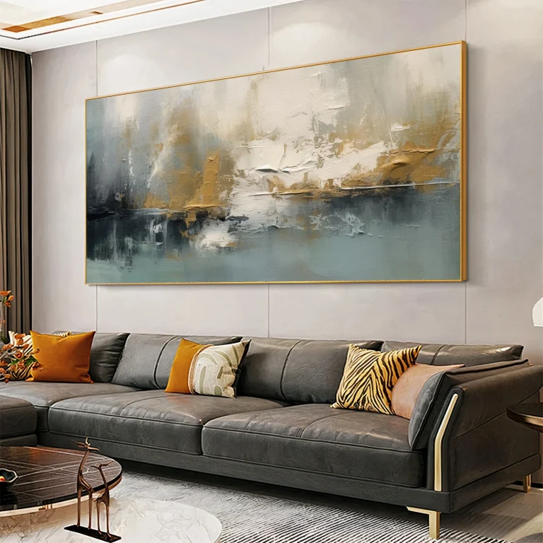 tableau abstrait en beige et noir et gris bleu