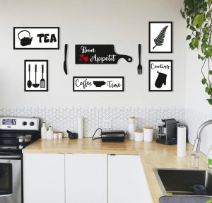 Ensemble de 8 arts muraux des ustensiles de cuisine